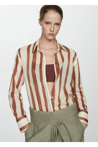 MANGO Woman Koszula w paski ze 100% bawełny