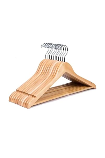 NisarStore 12 Adet Lüks Natürel Ahşap Askı Kıyafet Elbise Askısı Dolap Düzenleyici Vernikli