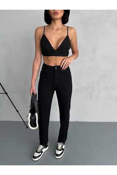 Zeo Basic Zeo Basic Lyclary Mom Jeans Black Gabrdin Fabric