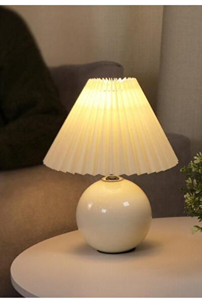 burenze Umbrosia Modern Tasarım Abajur Krem Umbrella Şapka Beyaz Gövde