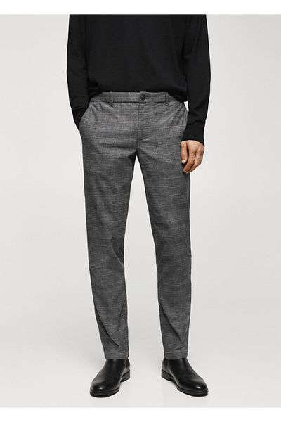 MANGO Man Slim Fit Checked Cotton Trousers