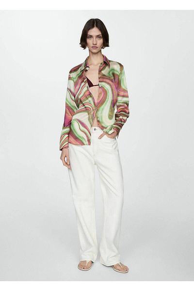 MANGO Woman Patterned Satin Shirt