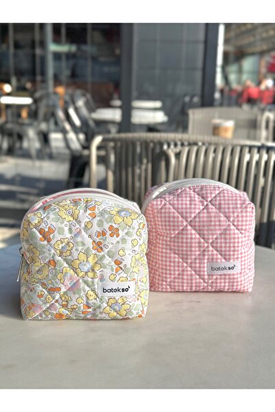 Batekso 2-Piece Yellow Daisy and Rose Dry Square Patterned Makeup Bag - Small...