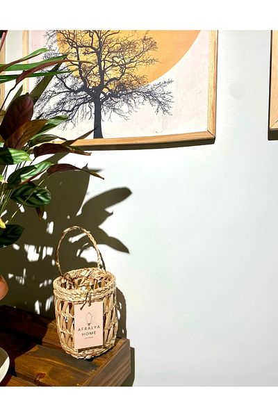 AFRALYAHOME سلة الخوص المزخرفة - سلة شماعات متعددة الأغراض وسلة حائط