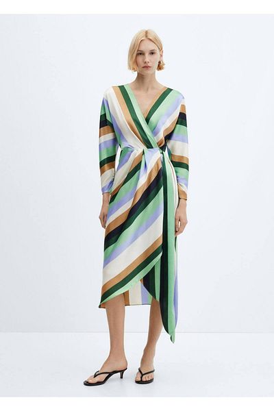 MANGO Woman Striped Satin Dress