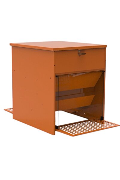 HERA (YEM KAPASİTESİ 24 KG.) Otomatik Pedallı Metal Tavuk Yemliği/çift Taraflı-turuncu