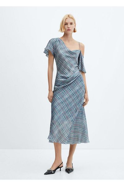 MANGO Woman Fusta midi din satin cu carouri