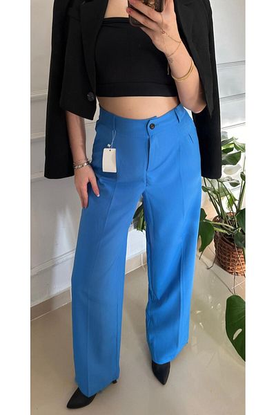 FİOXCO Pantaloni Palazzo albaștri cu nasturi de calitate premium Rona