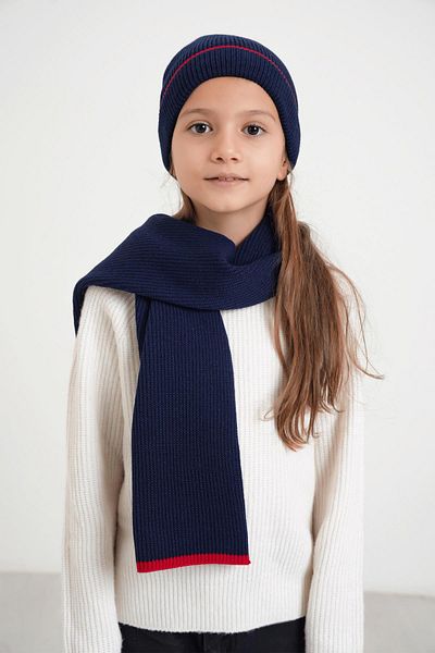CHUBA Thessaloniki Knit Scarf Beanie Set for 7-12 Years Old Children - Navy Blue Chkıds106