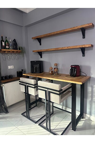 retron atölye woodworks Masif ahşap bar masa yüksek masa kahve köşesi set