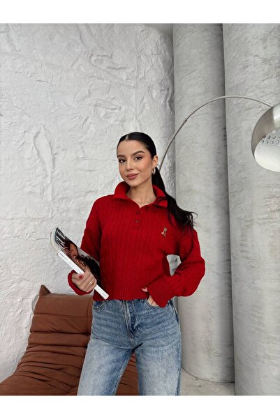 İLKCET MODA Bear Embroidered Hair Knit Women's Short Sweater