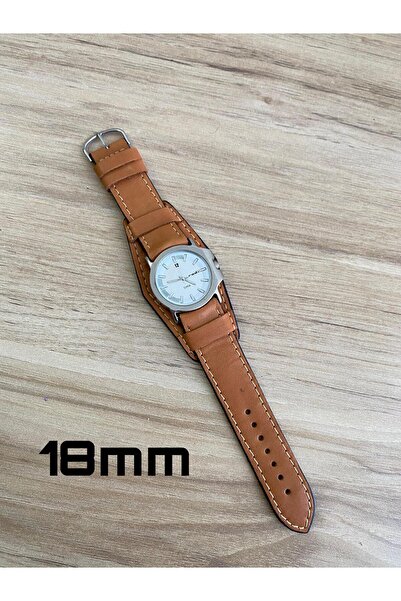 Prizma 18mm Taba Alttan Derili El Yapımı Siyah Deri Saat Kordonu.Gerçek Deri.