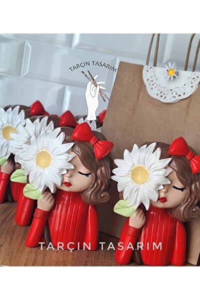 TARÇIN TASARIM 15 cm Papatyalı Kız Saksı/Kalemlik,Büro/Ofis, Doğum Günü Hediyesi