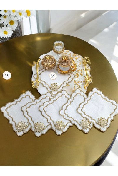 Altın Çeyiz Tekstil Stone Cocktail Presentation Napkin Yellow Stone 6 Pieces