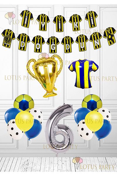 LOTUS PARTY Σετ γενεθλίων Fan Yellow Navy με θέμα το ποδόσφαιρο - Yellow Navy Jersey Καλή γενέθλια 6 ετών