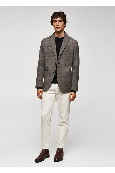 MANGO Man Slim Fit Patterned Wool Blazer Jacket