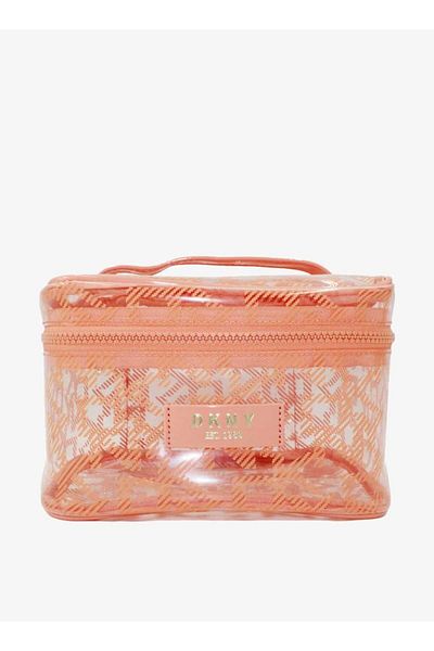 Dkny Monogram Print Vanity Bag with Zip Closure and Handle
