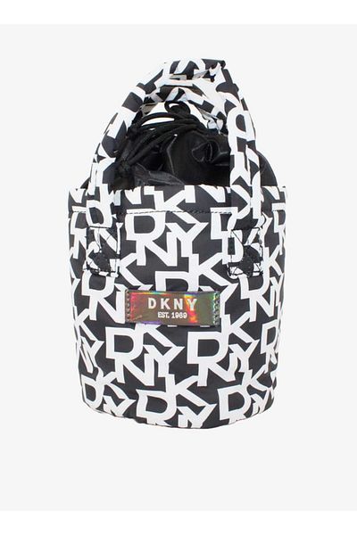 Dkny Monogram Print Pouch with Double Handle and Drawstring Closure
