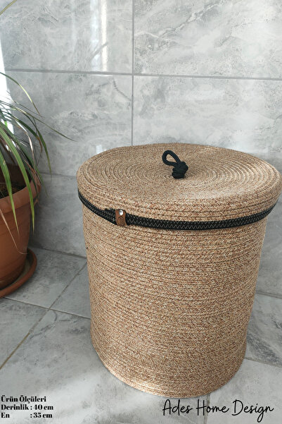 ADES HOME DESİGN Jute Laundry Basket, Dirty Basket, Toy Basket, Basket with L...