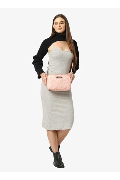Dkny Logo Print Crossbody Bag with Detachable Strap and Zip Closure