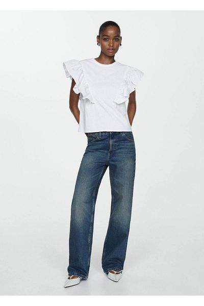 MANGO Woman Tricou cu volan 100% bumbac