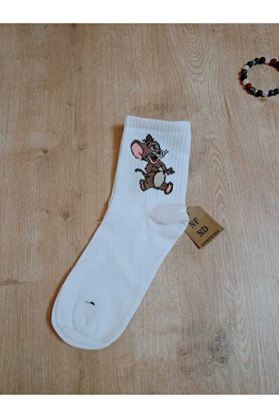 ENEFENDİ Jerry Animal Pattern Cotton Socks Arakonç Women's White Socket Seaml...