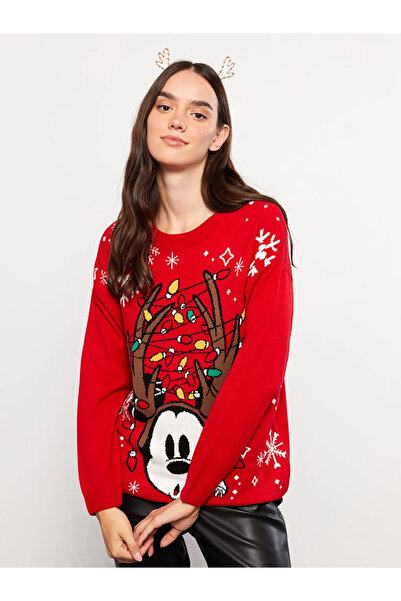 LC Waikiki Bisiklet Yaka Yılbaşı Temalı Uzun Kollu Kadın Triko Kazak