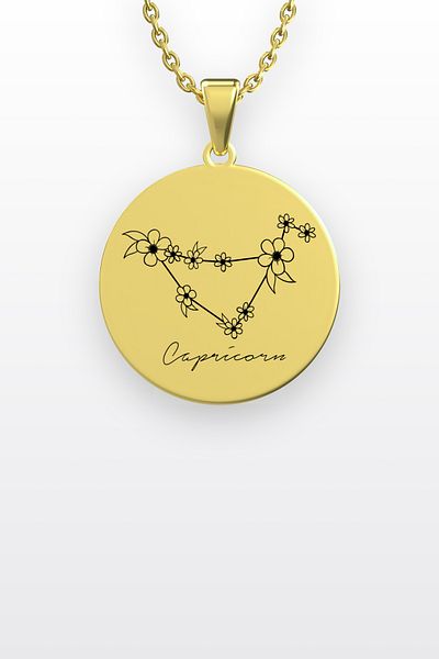 ArtinArt Capricorn Flower Constellation Zodiac Sign 316L Steel Necklace
