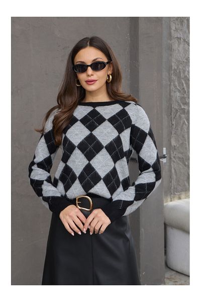 Elif Özbey Butik Pulover moale cu model Baklava negru