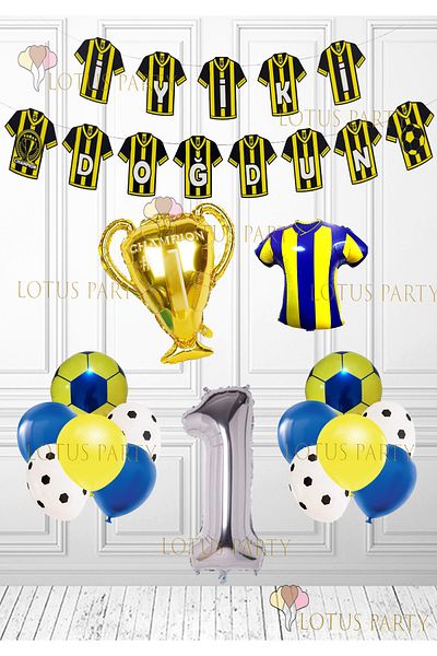 LOTUS PARTY Σετ γενεθλίων Fan Yellow Navy με θέμα το ποδόσφαιρο - Yellow Navy Jersey Καλή γενέθλια 1 έτους