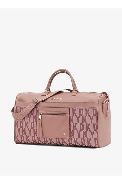 Dkny Monogram Print Duffle Bag with Detachable Strap and Zip Closure