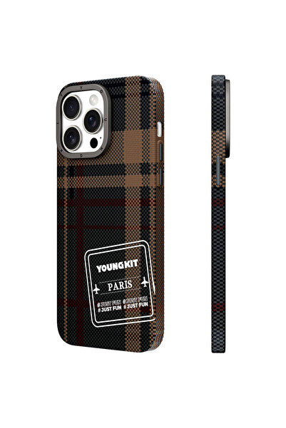 Youngkit Apple iPhone 15 Pro Kılıf Ekose Desenli Youngkit Gezhi Serisi Kapak