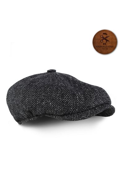 KARNAS ŞAPKA Dark Grey Black Stripes Wool Spoon Winter Fabric Helmet Hat (Sweatproof Satin Lining)