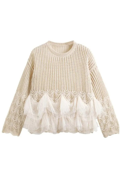 LEVLA PARIS Tül detaylı ışıltılı triko kazak