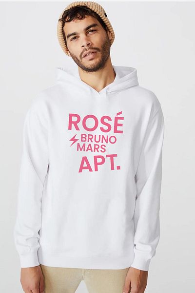Tshirthane BLACKPINK ROSE BRUNO MARS APT Λευκό ανδρικό φούτερ με κουκούλα 3 κορδονιών