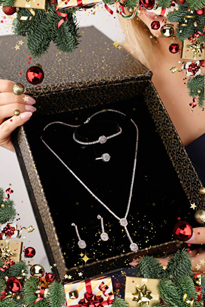 SUNSHINE 925 Ayar Gümüş Beyaz Rodyumlu Pırlanta Modeli Zirkon Taşlı Su Yolu Gümüş Takım