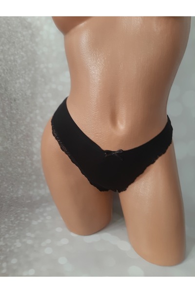 Butik Siyah Kenarları Dantel Kaliteli Penye Tanga Kadın Külot
