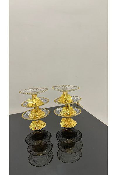 USD HOME Gilded Cookie Holder Turkish Delight Bowl Set with 6 Legs and Butterfly Accessories, Size 13cm