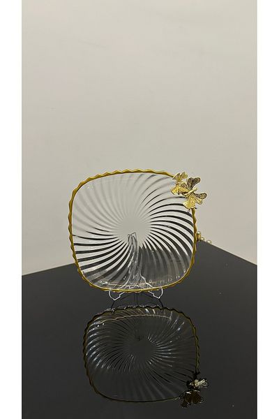 USD HOME Serving Presentation Plate with Square Gild Butterfly Accessories 24 cm