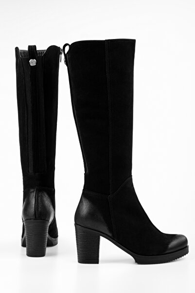 Shoeberry Dámské Daen Černé boty z pravé semišové kůže na podpatku Černé z pravé semišové kůže