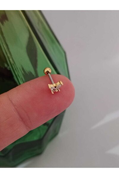 DCPİERCİNG Cerrahi Çelik Zirkon Taşlı Altın Küçük Kelebek Tragus Helix Conch Piercing