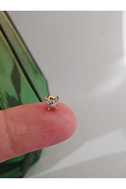 DCPİERCİNG Cerrahi Çelik Zirkon Taşlı Altın Küçük Kelebek Tragus Helix Conch Piercing