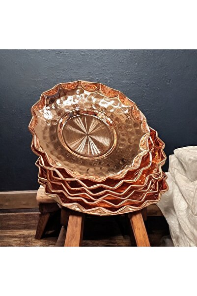 Bakır Center Set of 6 Copper Cup and Tea Plate