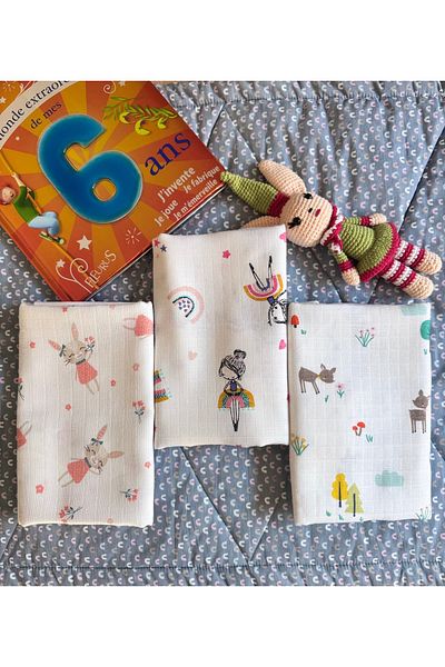 Mutlu Gün Marketi Multi-Purpose Muslin Blanket & Blanket Set of 3 100% Cotton Oeko-Tex Certified 80X80 cm