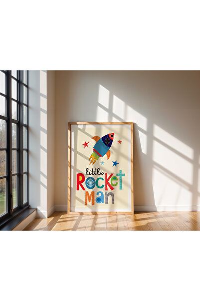 Peppy Rooms Doğal Ahşap Çerçeveli Çocuk Odası Tablo Roket Uzay PEPPY-0076