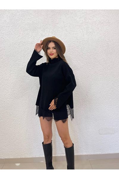 MODA PULOVER DETALIAT DANTELA JUMĂTATE DE GÂSCĂ DE PESCUIT DE FEMEI
