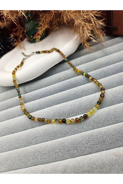 AURA Green Natural Stone Necklace - Agate Stone Detailed