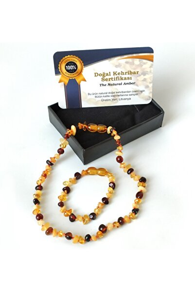 Fulia مجموعة أساور وقلادة على شكل أسنان الطفل من العنبر البلطيقي المعتمد