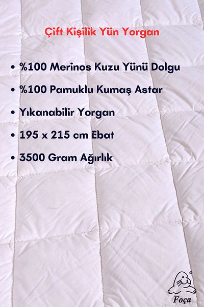 Foçatex Double 100% Natural Wool Quilt 195 X 215 cm Size 3500 Grams