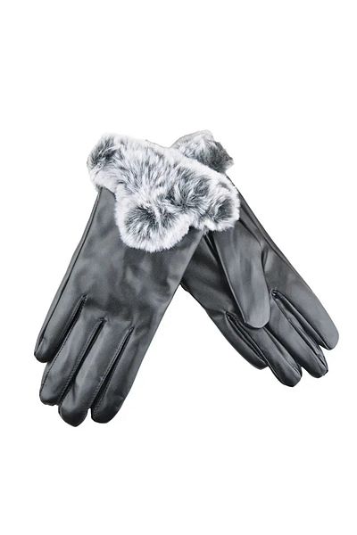 Muks Women's Leather Fur Detailed Gloves with Wool Inside